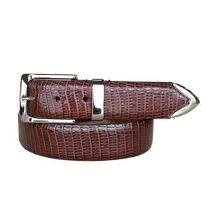 Lejon Italian Calfskin Leather Belt Mens Sz 48 Brown Teju Lizard Emboss USA NEW